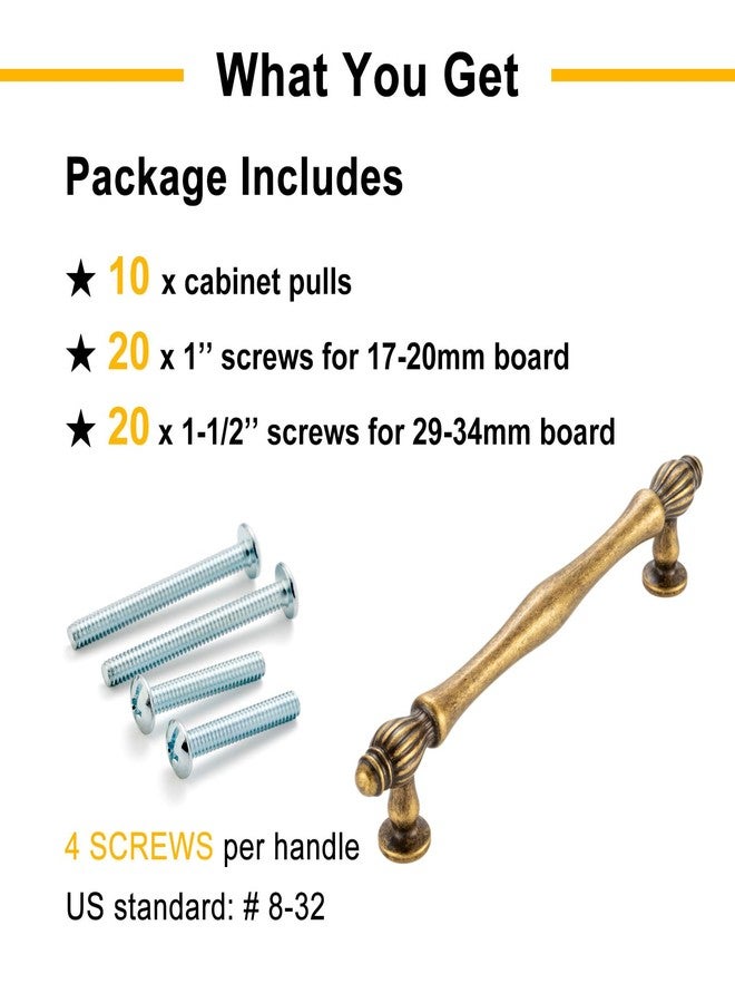 BEROSSA 5 Inch Screw Spacing, Antique Brass French Style Classical Pulls, Kitchen Cabinet Handles, Pack of 10 | Solid Furniture Hardware for Cupboard Door Dresser Drawer Bathroom Vanity 2510 - Image 5