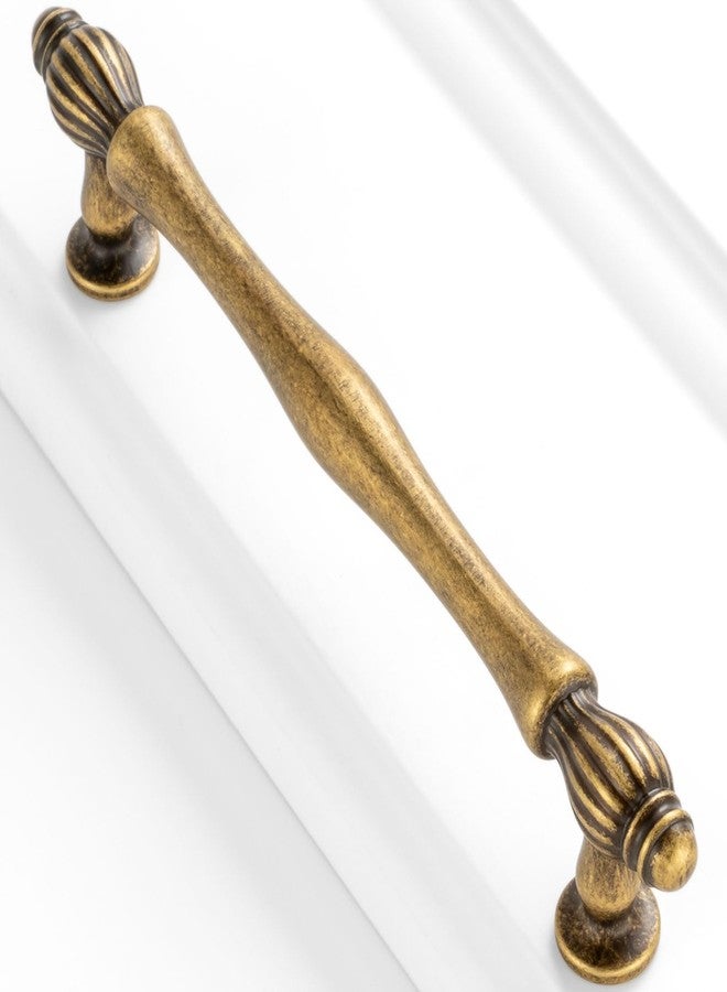 BEROSSA 5 Inch Screw Spacing, Antique Brass French Style Classical Pulls, Kitchen Cabinet Handles, Pack of 10 | Solid Furniture Hardware for Cupboard Door Dresser Drawer Bathroom Vanity 2510 - Image 1