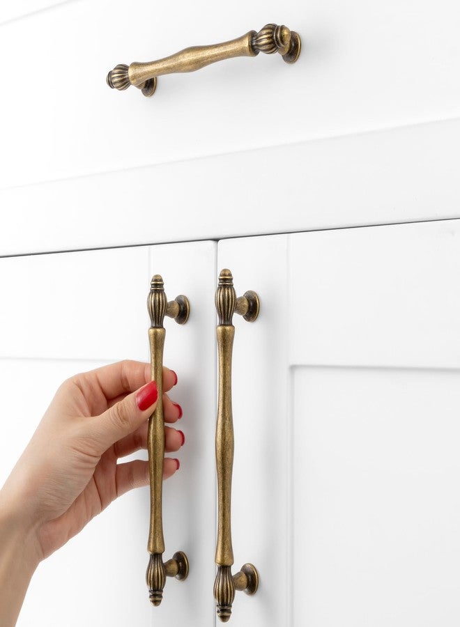 BEROSSA 5 Inch Screw Spacing, Antique Brass French Style Classical Pulls, Kitchen Cabinet Handles, Pack of 10 | Solid Furniture Hardware for Cupboard Door Dresser Drawer Bathroom Vanity 2510 - Image 4