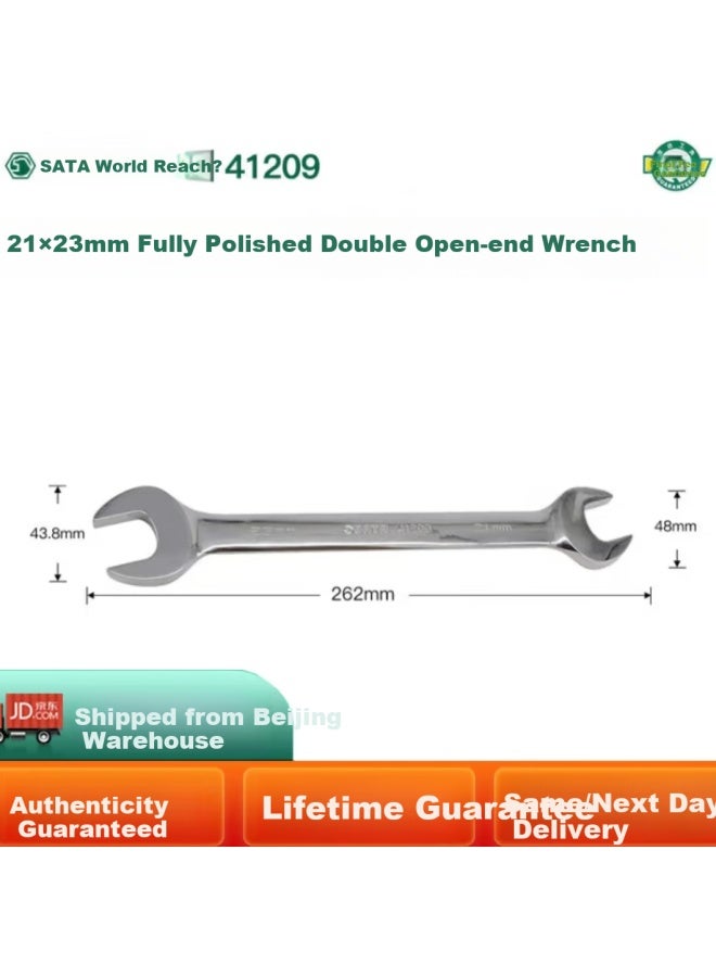 Sata Metric Fully Polished Double Open-end Wrench, Automotive Repair Wrench Tool, 21x23mm, 41209 - Image 1