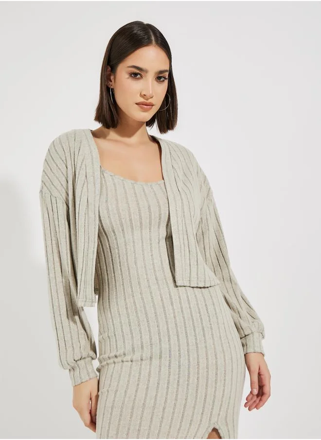 Styli Rib Knit Midi Dress & Cardigan Co-Ords