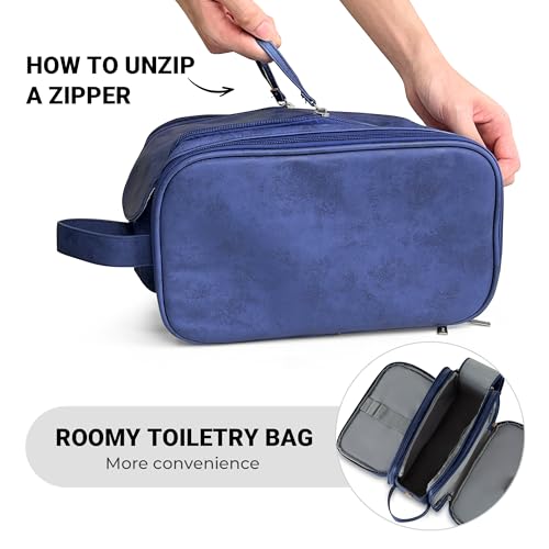 Elviros Toiletry Bag for Men, Large Travel Shaving Dopp Kit Water-resistant Bathroom Toiletries Organizer PU Leather Cosmetic Bags - Image 5