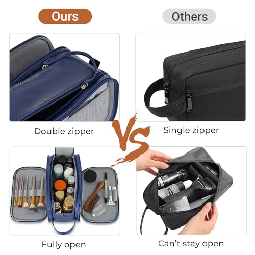 Elviros Toiletry Bag for Men, Large Travel Shaving Dopp Kit Water-resistant Bathroom Toiletries Organizer PU Leather Cosmetic Bags - Image 4