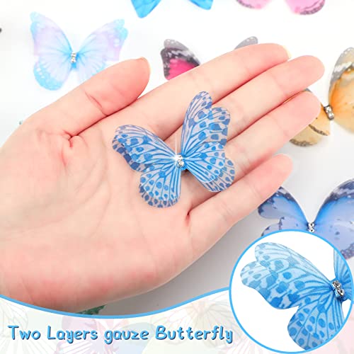 Giegxin 160 Pcs Double Layer Organza Butterfly Appliques - Mixed Styles, Realistic 3D Fabric Butterflies for DIY Wedding Clothes & Decorations - Image 3