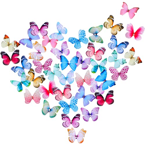 Giegxin 160 Pcs Double Layer Organza Butterfly Appliques - Mixed Styles, Realistic 3D Fabric Butterflies for DIY Wedding Clothes & Decorations - Image 1