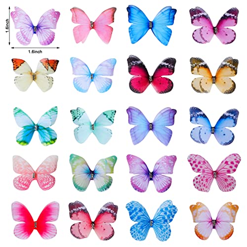 Giegxin 160 Pcs Double Layer Organza Butterfly Appliques - Mixed Styles, Realistic 3D Fabric Butterflies for DIY Wedding Clothes & Decorations - Image 2