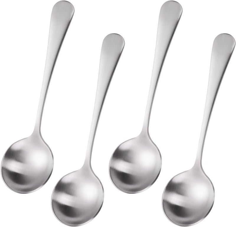 Mafier 7" Elegant Soup Spoons Silverware Set,18/10 Stainless Steel,Matte Satin Finish,Dishwasher Safe(Set of 4,Silver) - Image 1