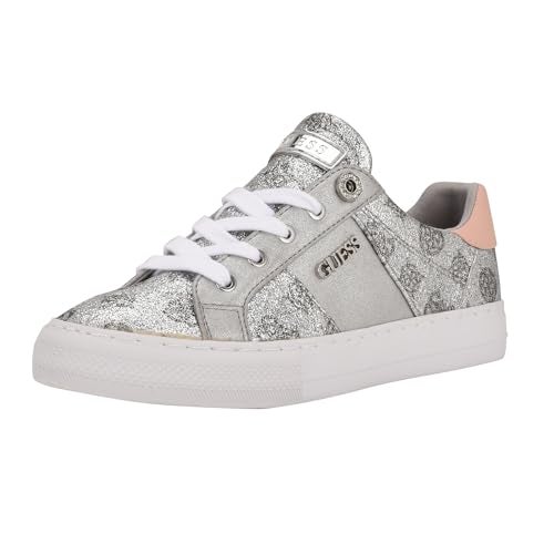 Guess Women's Loven Sneaker, Silver/Pink Glitter Logo 099, 9 - Image 4