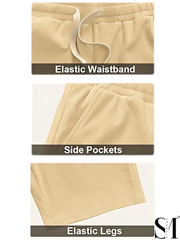 SMOWKLY Men's Premium Polycotton Casual Ribbed Shorts || Elastic & Drawstring Waist with 2 Pocket || Loose Fit Lightweight Burmuda Perfect for Workout, Beach & Summer ||Shorts Pant for Men - Image 4