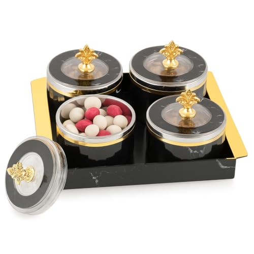 Nabhya Jupiter Multipurpose Dry Fruit Air Tight Storage Container With Inner Steel Bowl & Serving Tray for Home & Kitchen 500ml (Black, Set of 4) - Image 1