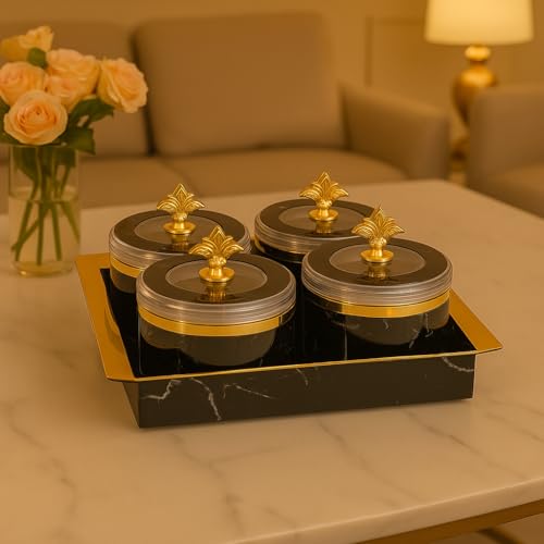 Nabhya Jupiter Multipurpose Dry Fruit Air Tight Storage Container With Inner Steel Bowl & Serving Tray for Home & Kitchen 500ml (Black, Set of 4) - Image 5