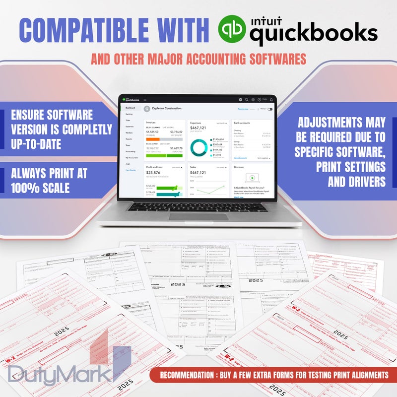 Dutymark W2 Tax Forms for 2025 4 Part, IRS-Compatible 4 Part W2 Tax Forms for 25 Employees - Kit of Laser Forms with 3 W3s, Compatible with Quickbooks Software & Laser, Inkjet Printers, - Image 3
