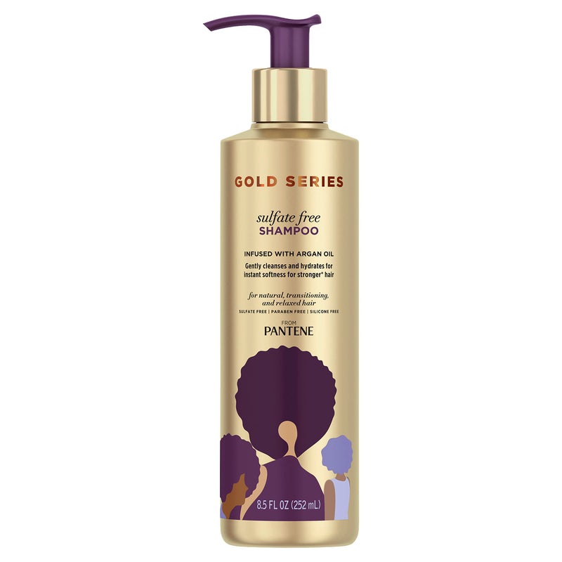 Pantene Gold Series Argan Oil from ProV for Natural and Curly Textured Hair, Sulfate Free Shampoo, 8.5 Fl Oz - Image 1
