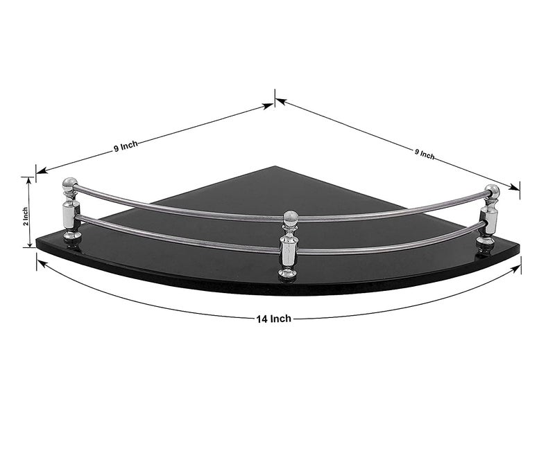 AMPEX Transparent Black Glass Corner Shelf for Bathroom and Kitchen AccesoriesWall ShelfStorage ShelfShelvesWall Mount Stand for Home Decore 9x9 InchesRound Pack of 1 - Image 2
