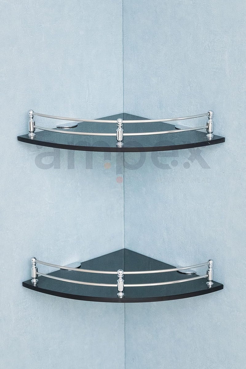 AMPEX Transparent Black Glass Corner Shelf for Bathroom and Kitchen AccesoriesWall ShelfStorage ShelfShelvesWall Mount Stand for Home Decore 9x9 InchesRound Pack of 1 - Image 5