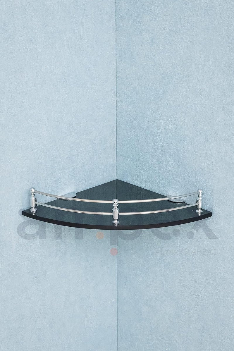 AMPEX Transparent Black Glass Corner Shelf for Bathroom and Kitchen AccesoriesWall ShelfStorage ShelfShelvesWall Mount Stand for Home Decore 9x9 InchesRound Pack of 1 - Image 3