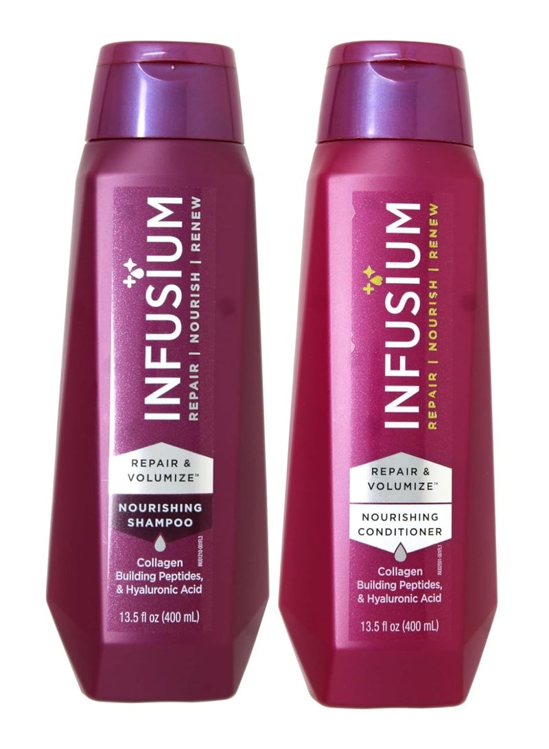 INFUSIUM Shampoo & Conditioner Repair & Volumize, Repair/Nourish/Renew, with Collagen, Building Peptides & Hyaluronic Acid for Dry & Damaged Hair, 13.5 FL OZ (400 mL) Per Bottle - One Set - Image 1
