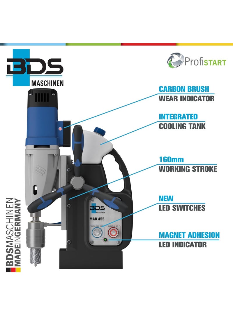BDS Maschinen HEAVYDUTY Magnetic Drilling Machine MAB 455 KEYLESS Tool Holder 50 mm Core Drilling 55 mm Cutting Depth Morse Taper 2 BDS Machines Germany  - Image 5