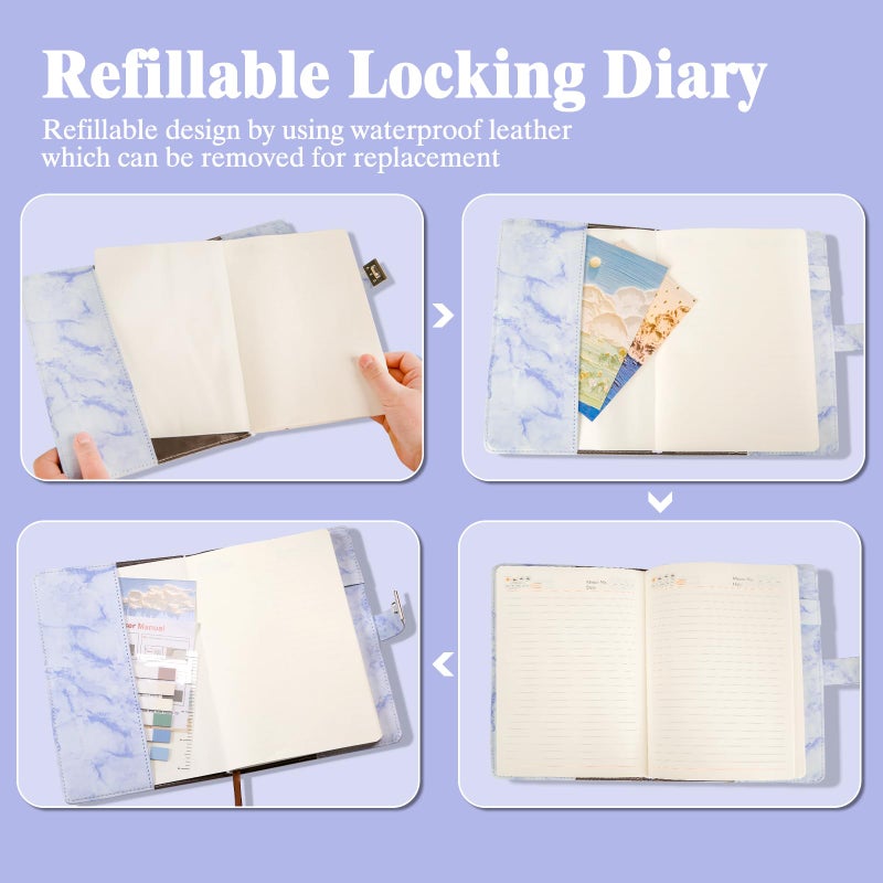 Kutoda Marble Diary with Lock, 192 Pages College Ruled Secret Journal with Lock, Waterproof A5 locked journal for women, Cute Diary Stuff for Teen Girls (Purple) - Image 4