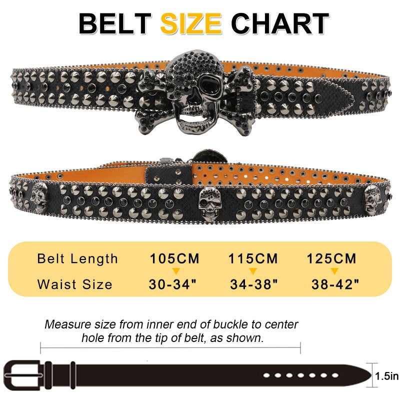 EVERBLTING Rhinestone Skull Belt for Men Women Studded Belts Y2k Punk Skull Belt Bling Stylish Rhinestone Cowgirl Belts - Image 4