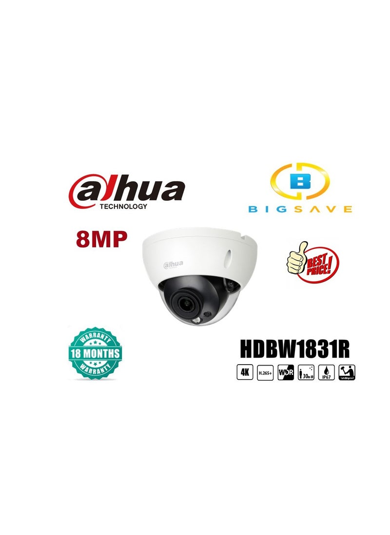 Dahua - Dahua 8mp Hdbw1831r Wdr Ir Dome Network Camera - Image 1