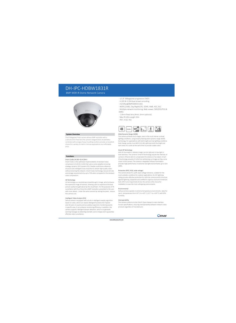 Dahua - Dahua 8mp Hdbw1831r Wdr Ir Dome Network Camera - Image 1