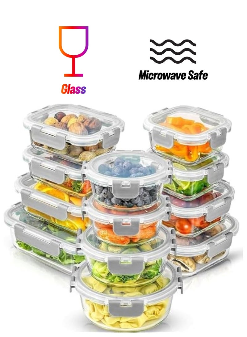 Green Tiger Glass Meal Prep Containers, 24 Pcs Glass Lunch Box Set-Airtight Food Storage Containers Sets for Healthy Portion Control Microwave, Oven, Freezer, Dishwasher Safe, Snap Locking Lids - Image 1
