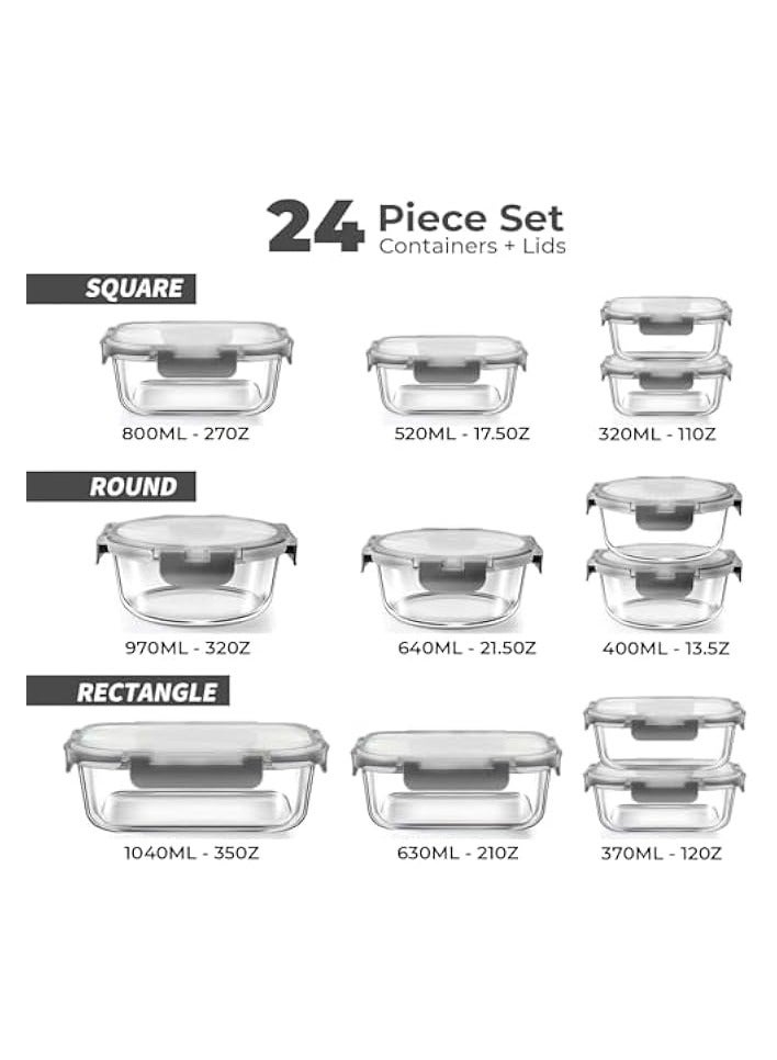 Green Tiger Glass Meal Prep Containers, 24 Pcs Glass Lunch Box Set-Airtight Food Storage Containers Sets for Healthy Portion Control Microwave, Oven, Freezer, Dishwasher Safe, Snap Locking Lids - Image 2