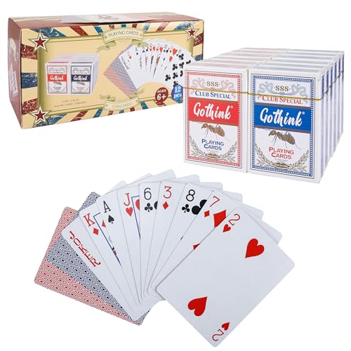 GOTHINK 12 Pack Standard Playing Cards with Plastic CoatingPoker Size Deck of Cards Index in 6 Red and 6 BluePaper Stock with Blue Core ConstructionCasino GradeFamily Game Poker Toy Gifts - Image 1