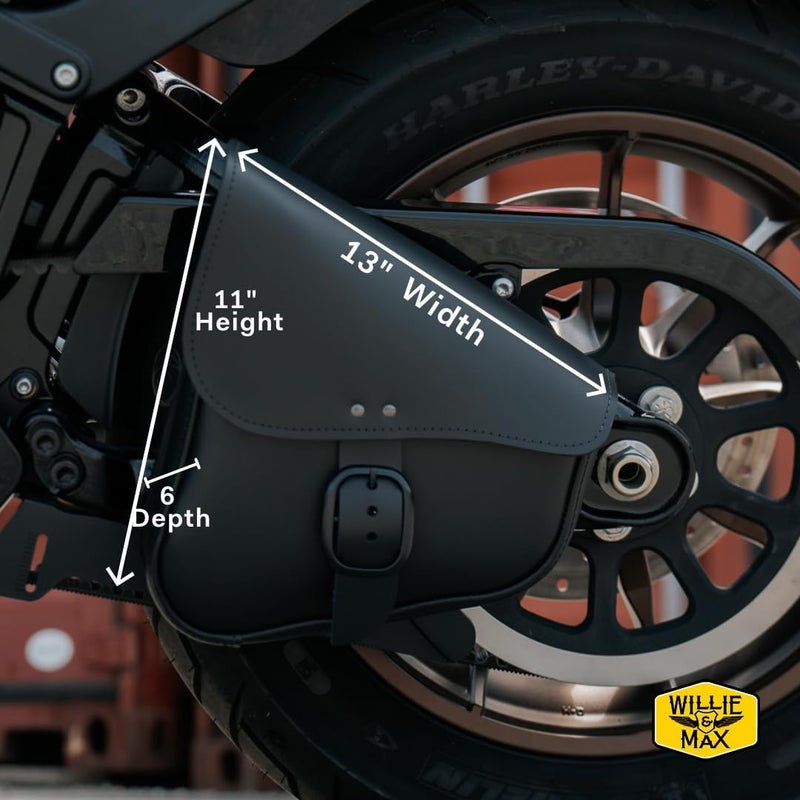 Dowco Willie & Max Black Leather Motorcycle Swingarm Bag - Image 2