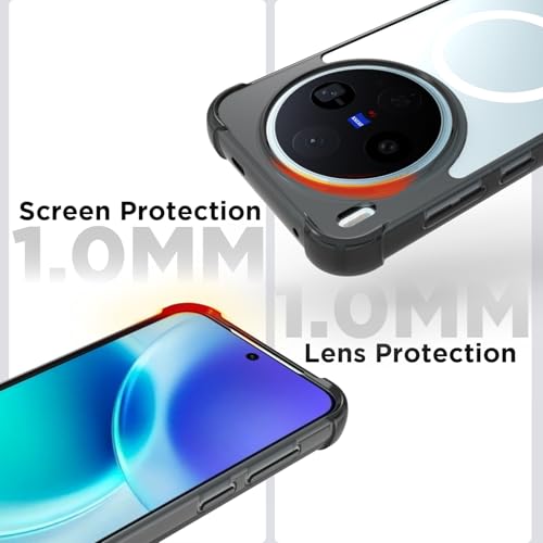 RIGGEAR Shockproof Clear Hybrid Airbag Armor Magnetic Back Cover Case Compatible with MagSafe Accessories for Vivo X300 5G (Clear-Black TPU Bumper + Transparent PC)(White) - Image 4