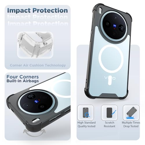 RIGGEAR Shockproof Clear Hybrid Airbag Armor Magnetic Back Cover Case Compatible with MagSafe Accessories for Vivo X300 5G (Clear-Black TPU Bumper + Transparent PC)(White) - Image 3