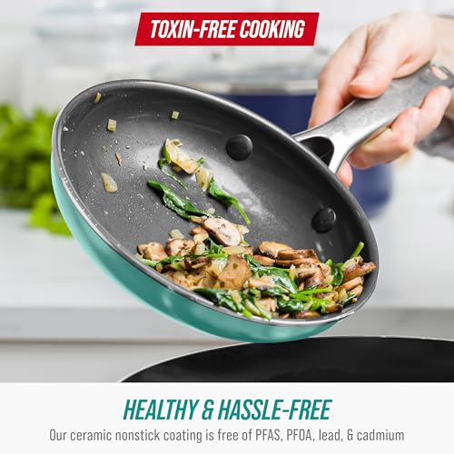 Blue Diamond 8" Nonstick Frying Pan Skillet, Diamond Infused Ceramic PFAS-Free, Dishwasher & Oven Safe, Stay Cool Handle, Durable Non Toxic Metal Utensil Safe, Egg & Omelet Pan, Turquoise - Image 2
