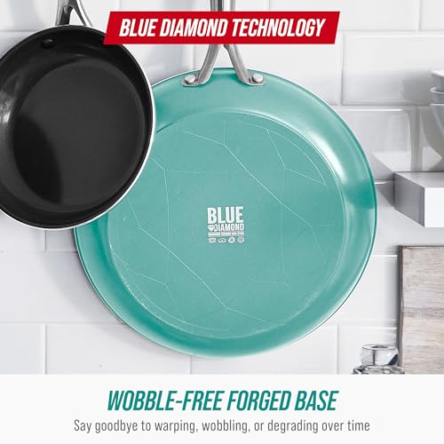 Blue Diamond 8" Nonstick Frying Pan Skillet, Diamond Infused Ceramic PFAS-Free, Dishwasher & Oven Safe, Stay Cool Handle, Durable Non Toxic Metal Utensil Safe, Egg & Omelet Pan, Turquoise - Image 5