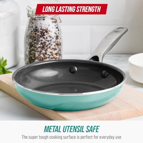 Blue Diamond 8" Nonstick Frying Pan Skillet, Diamond Infused Ceramic PFAS-Free, Dishwasher & Oven Safe, Stay Cool Handle, Durable Non Toxic Metal Utensil Safe, Egg & Omelet Pan, Turquoise - Image 4