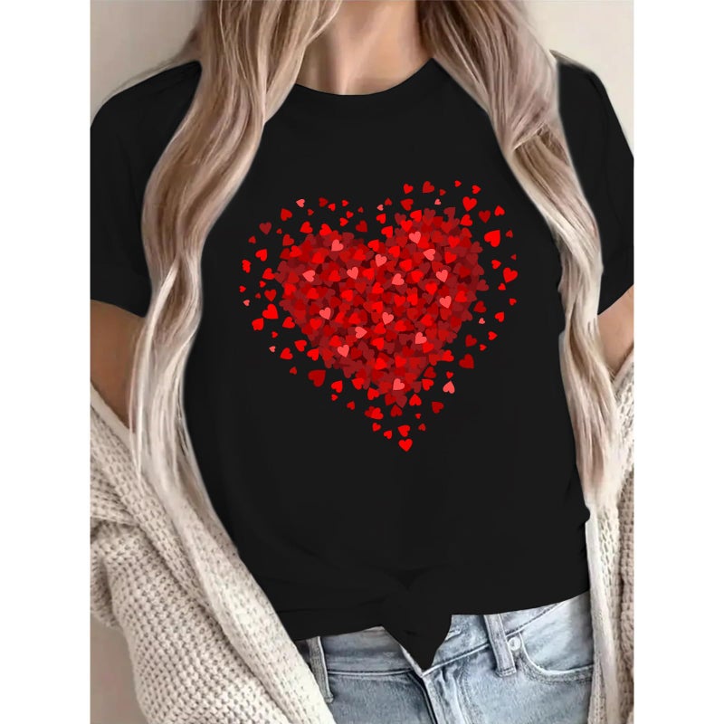 GTETKDE Women's Valentine's T-Shirts Cute Love Heart T Shirts Casual Short Sleeve Tee for Lover BlackM - Image 5