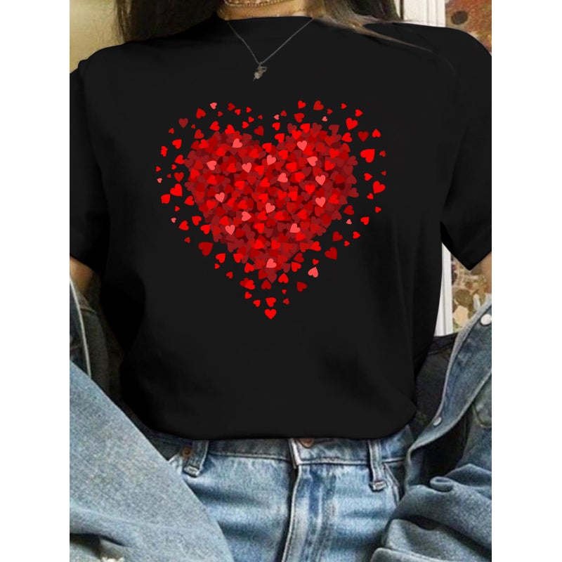 GTETKDE Women's Valentine's T-Shirts Cute Love Heart T Shirts Casual Short Sleeve Tee for Lover BlackM - Image 4