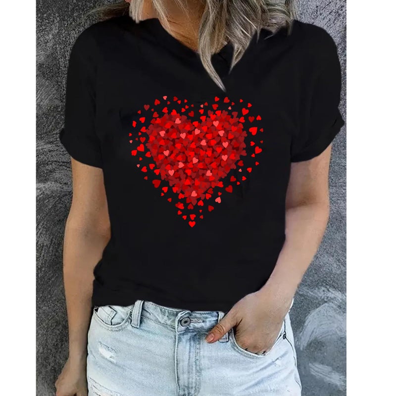 GTETKDE Women's Valentine's T-Shirts Cute Love Heart T Shirts Casual Short Sleeve Tee for Lover BlackM - Image 3
