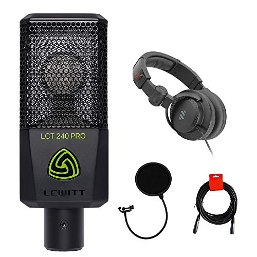 Lewitt LCT-240 Pro Condenser Microphone (Black) Bundle with Studio Monitor Headphone, Pop Filter & XLR Cable - Image 1