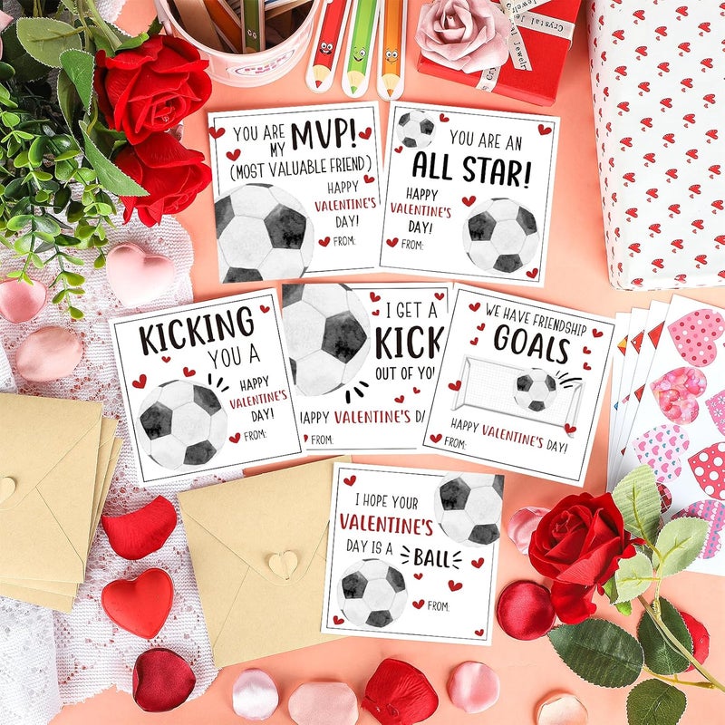 Hedeey 48 Pack Valentines Day Cards for Kids Classroom Soccer Valentine's Day Exchange Greeting Cards with Envelopes and Heart Stickers for Kids Classroom School Party Favors 4.3 * 4.3 inch - Image 5