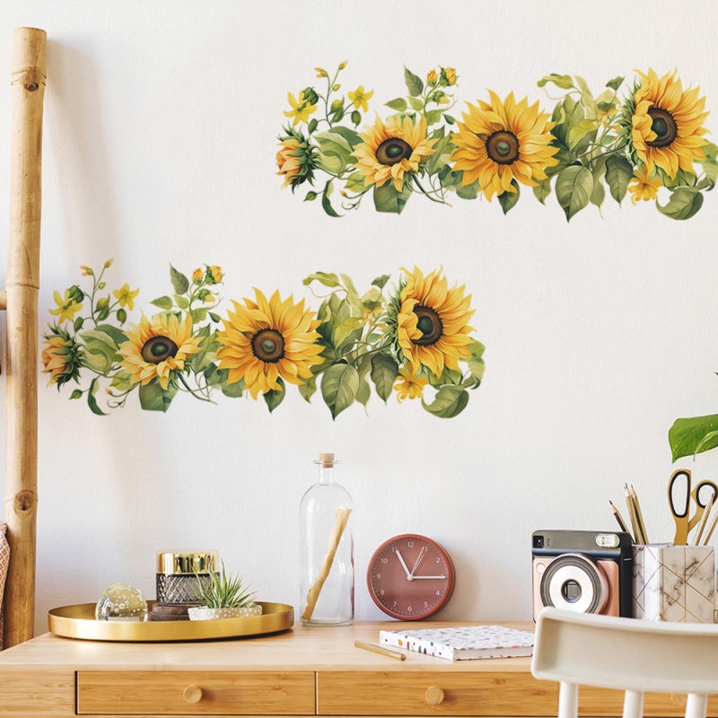 Saomour Small Fresh Sunflower Wall Decal Chic and Refreshing Sunflower Hallway Corridor Air Conditioner Stickers Boho Decor CalcomanÃ­as para Pared de Cuarto Stickers for Girls Room Wall Art Peel and Stick - Image 2