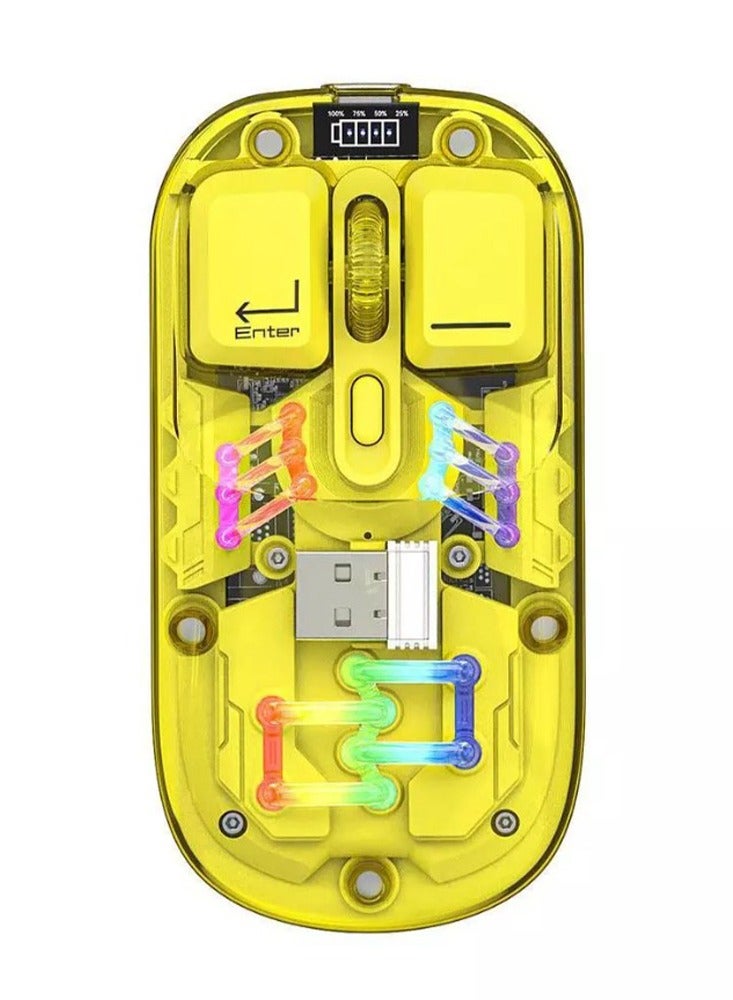 Forev Transparent Wireless Dual-Mode RGB Bluetooth Mouse Ergonomic Universal Hots Adjustable to 1600dpi / FV-T7 yellow - Image 1