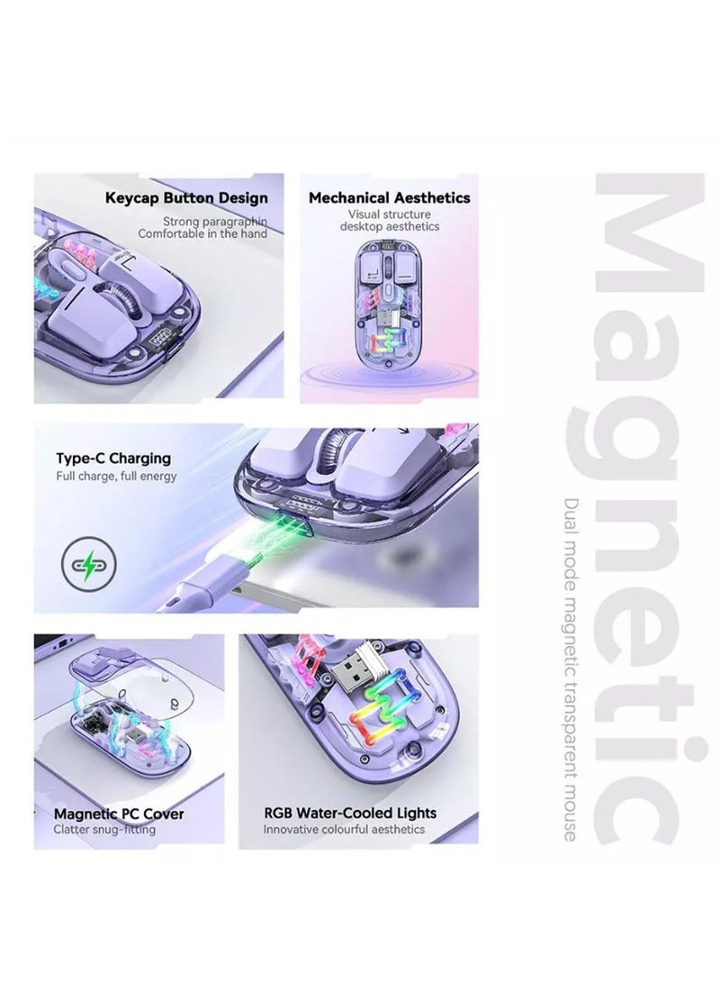 Forev Transparent Wireless Dual-Mode RGB Bluetooth Mouse Ergonomic Universal Hots Adjustable to 1600dpi / FV-T7 yellow - Image 2