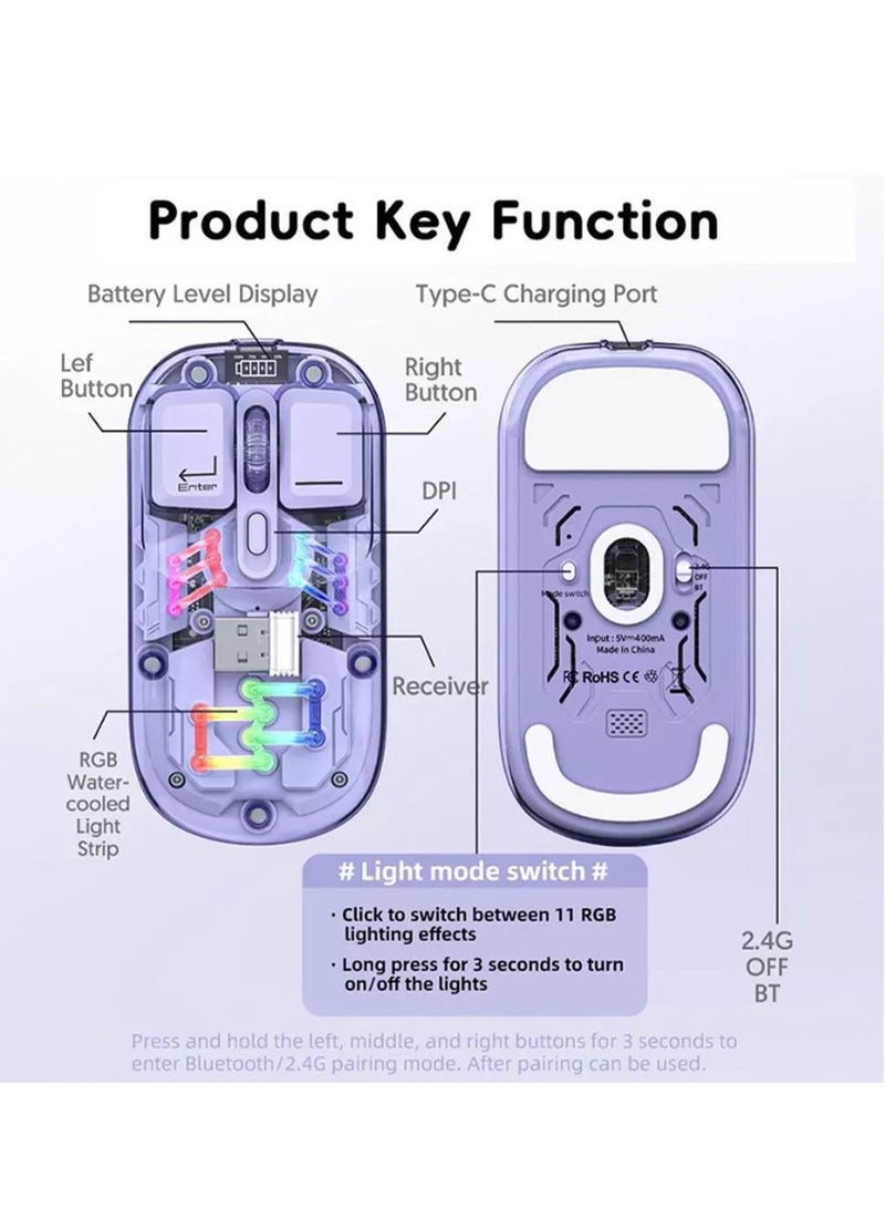 Forev Transparent Wireless Dual-Mode RGB Bluetooth Mouse Ergonomic Universal Hots Adjustable to 1600dpi / FV-T7 yellow - Image 4