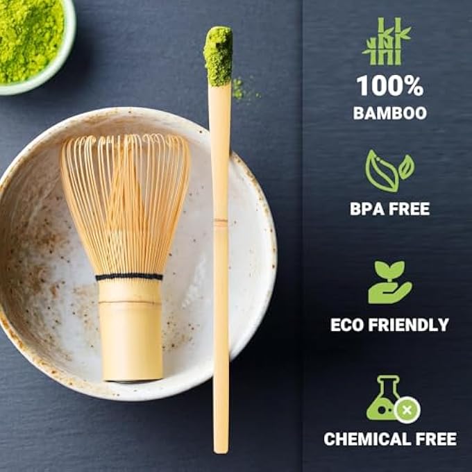 Nekit Matcha Whisk Set Matcha Stirrer Set Handmade From 100 Natural Bamboo 5Piece Set Bamboo Whisk White - Image 3