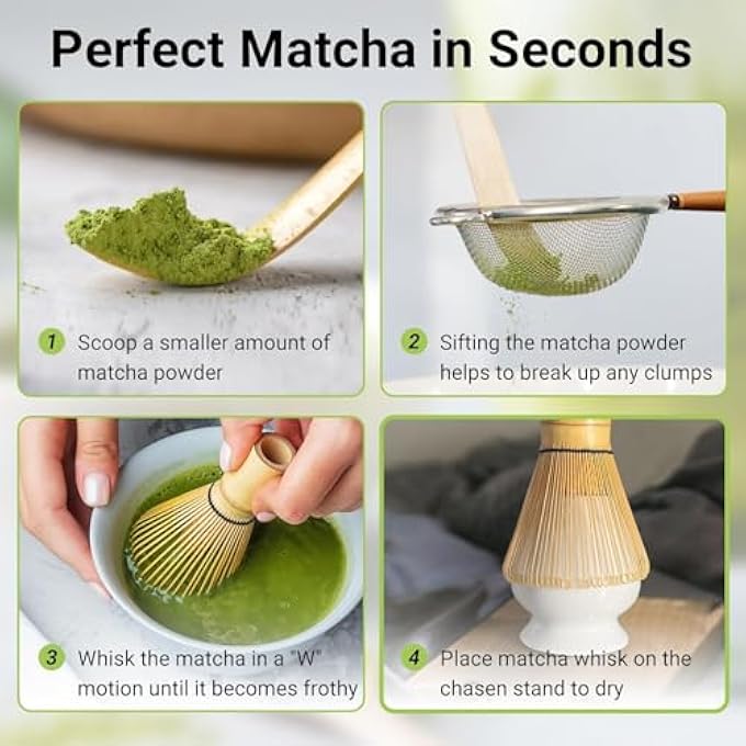 Nekit Matcha Whisk Set Matcha Stirrer Set Handmade From 100 Natural Bamboo 5Piece Set Bamboo Whisk White - Image 4