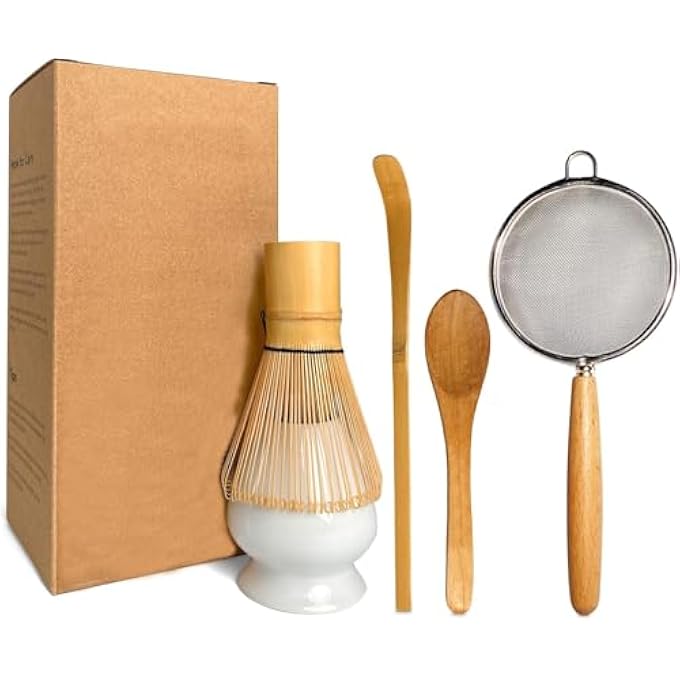 Nekit Matcha Whisk Set Matcha Stirrer Set Handmade From 100 Natural Bamboo 5Piece Set Bamboo Whisk White - Image 2