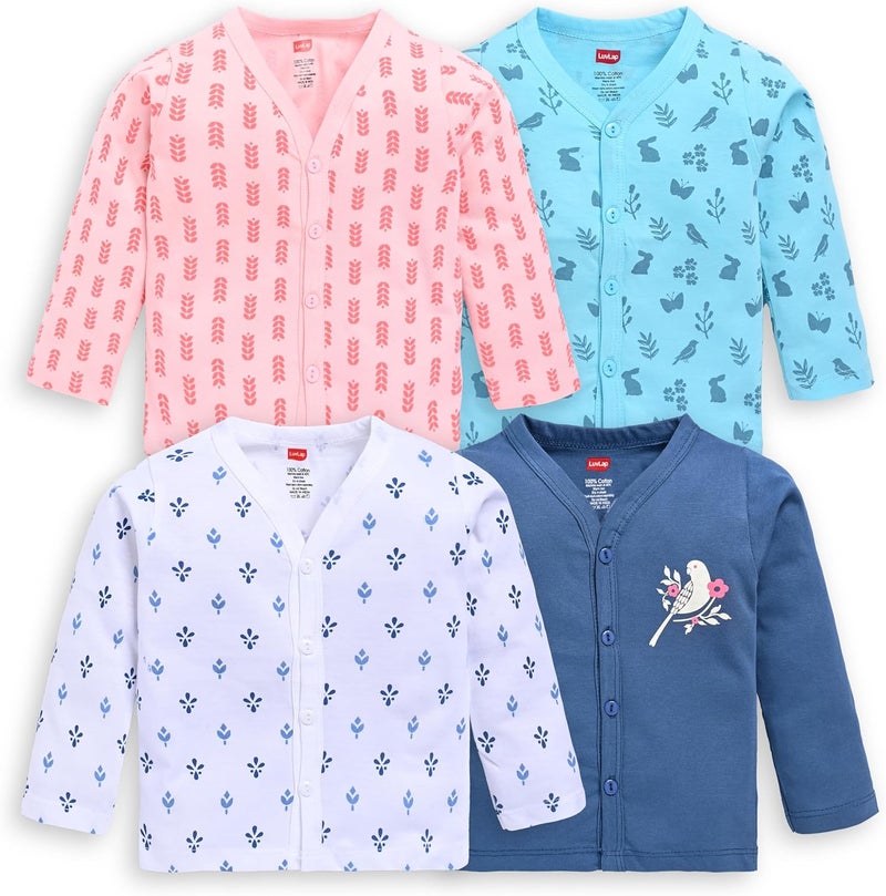 LuvLap Unisex Jhabla Set - 4 Colorful Full Sleeve Tops for Babies (3-6 Months) - Image 1