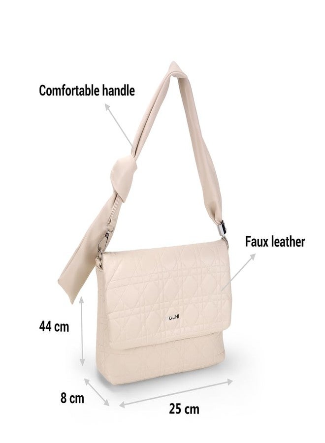 Mochi Women Off-White Casual Pu Soft Body Zipper Closure Quilted Sling Bag With 2 Pocket And 1 Compartments (66-691) - Image 3