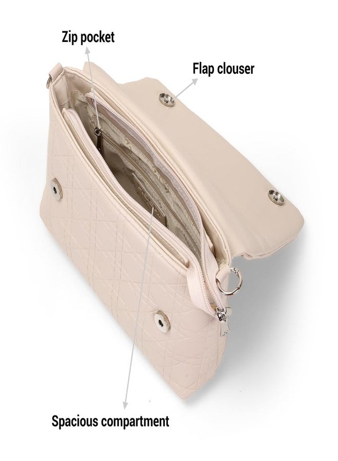 Mochi Women Off-White Casual Pu Soft Body Zipper Closure Quilted Sling Bag With 2 Pocket And 1 Compartments (66-691) - Image 5